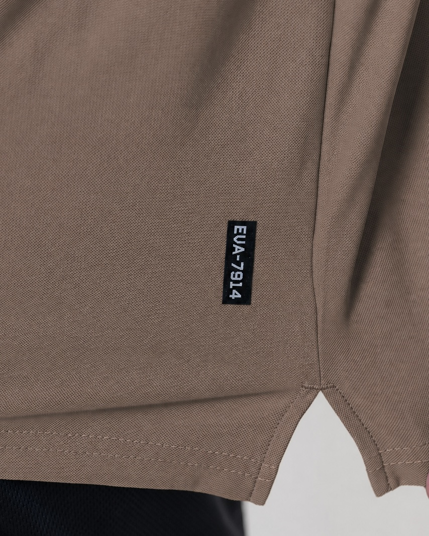 Legacy Oversize Tee in Clay Brown - fabric and EVA-7914 hem tab detail