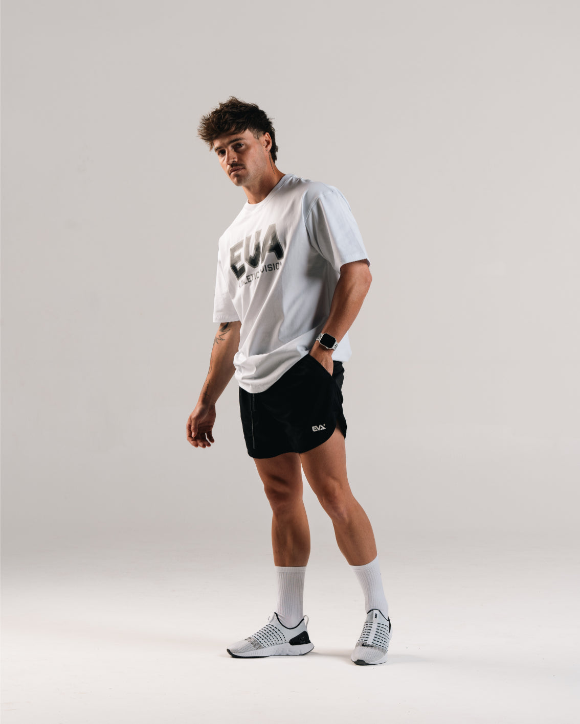 EVA8591 COLLEGE LONGLINE+ OVERSIZE TEE [WHITE]