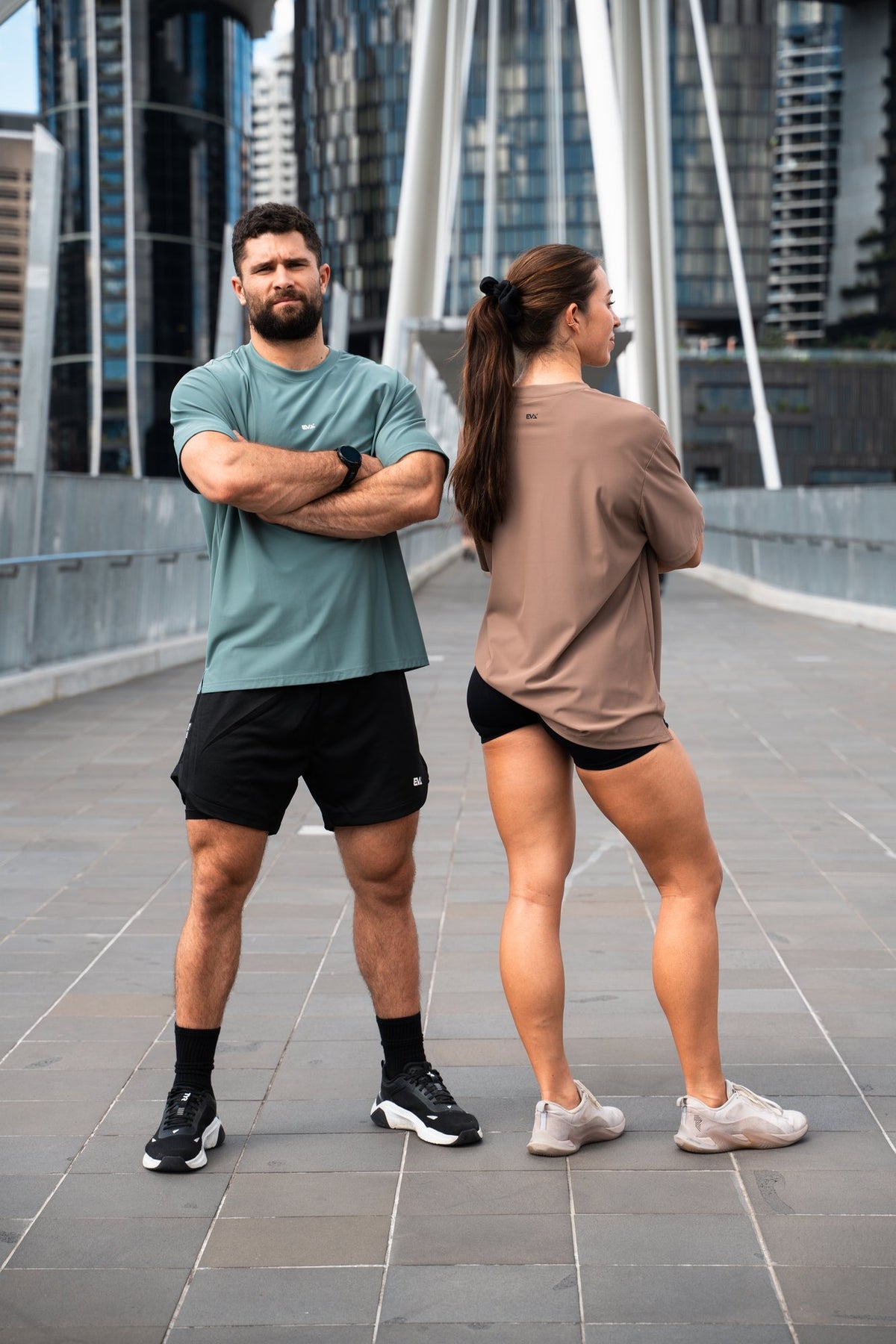 EVA Legacy Oversize Tee in Dusty Teal and Clay Brown
