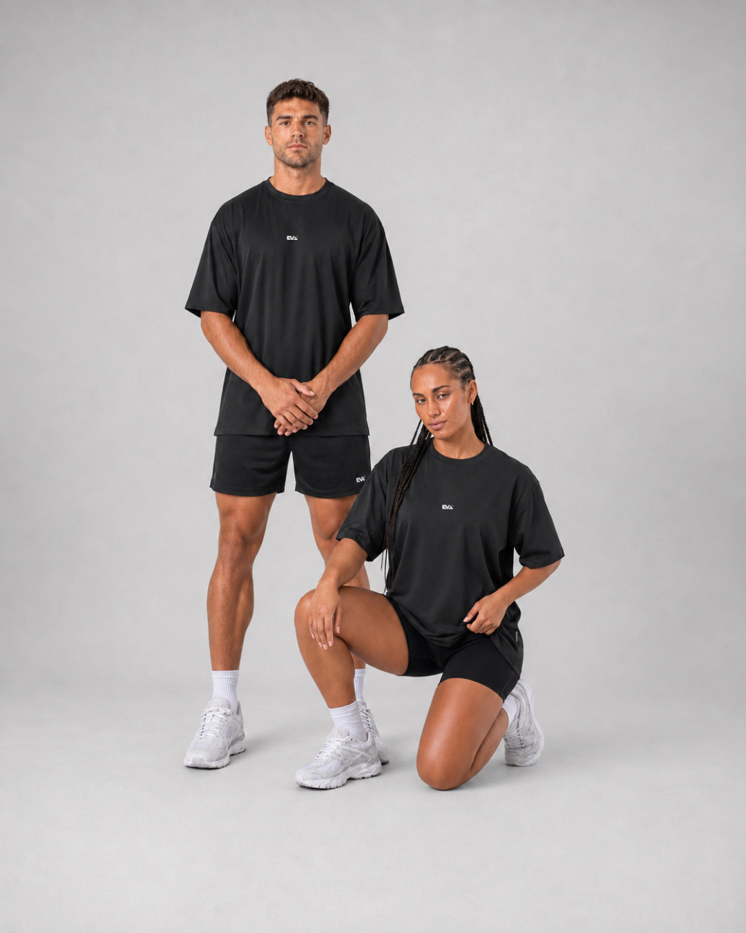 Legacy Oversize Tee in Black - oversize fit shown on two models