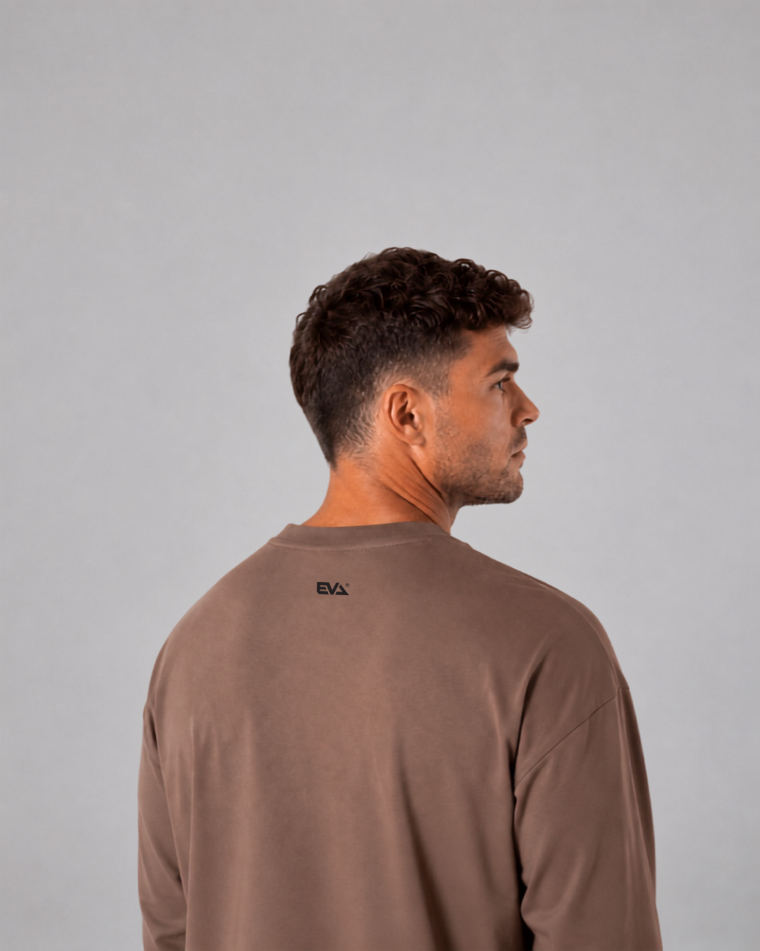 Legacy Oversize Tee in Clay Brown - shoulder and back detail