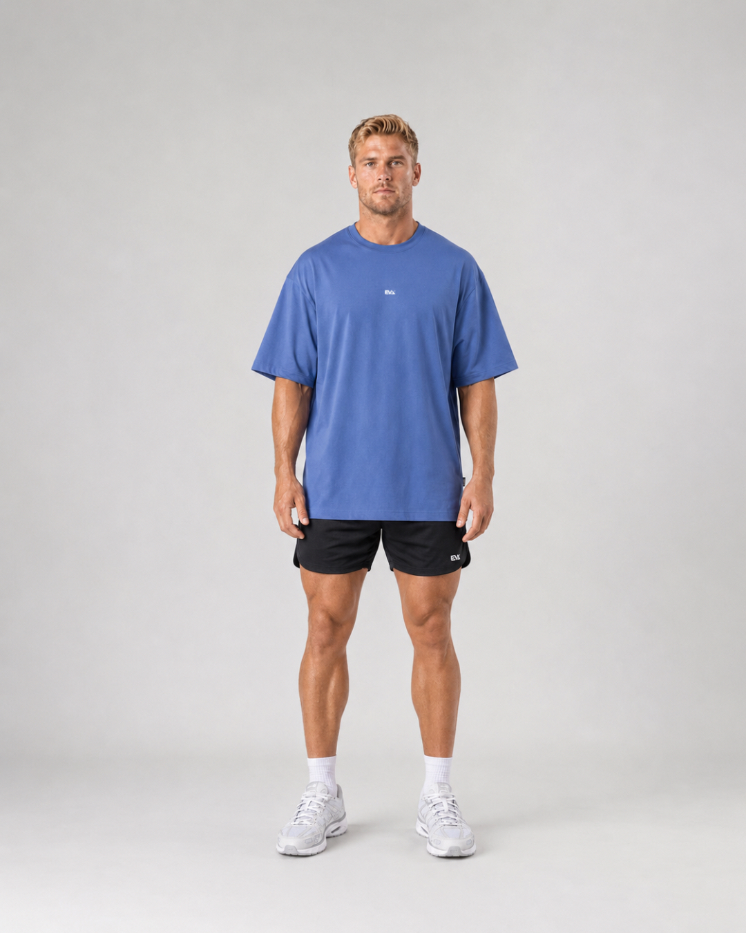 Legacy Oversize Tee in Core Blue - front view on male model