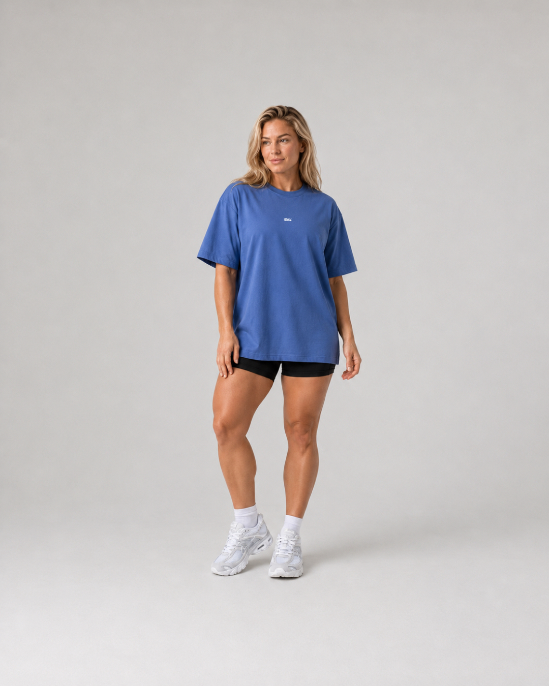 Legacy Oversize Tee in Core Blue - front view on female model