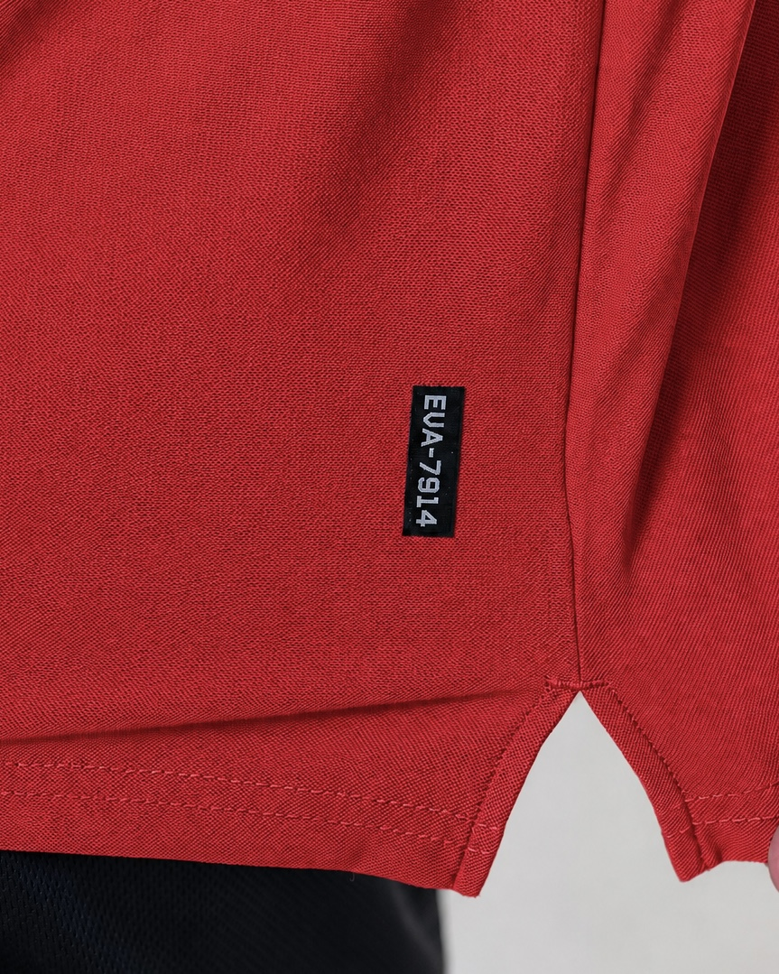 Legacy Oversize Tee in Crimson Red - fabric and EVA-7914 hem tab detail