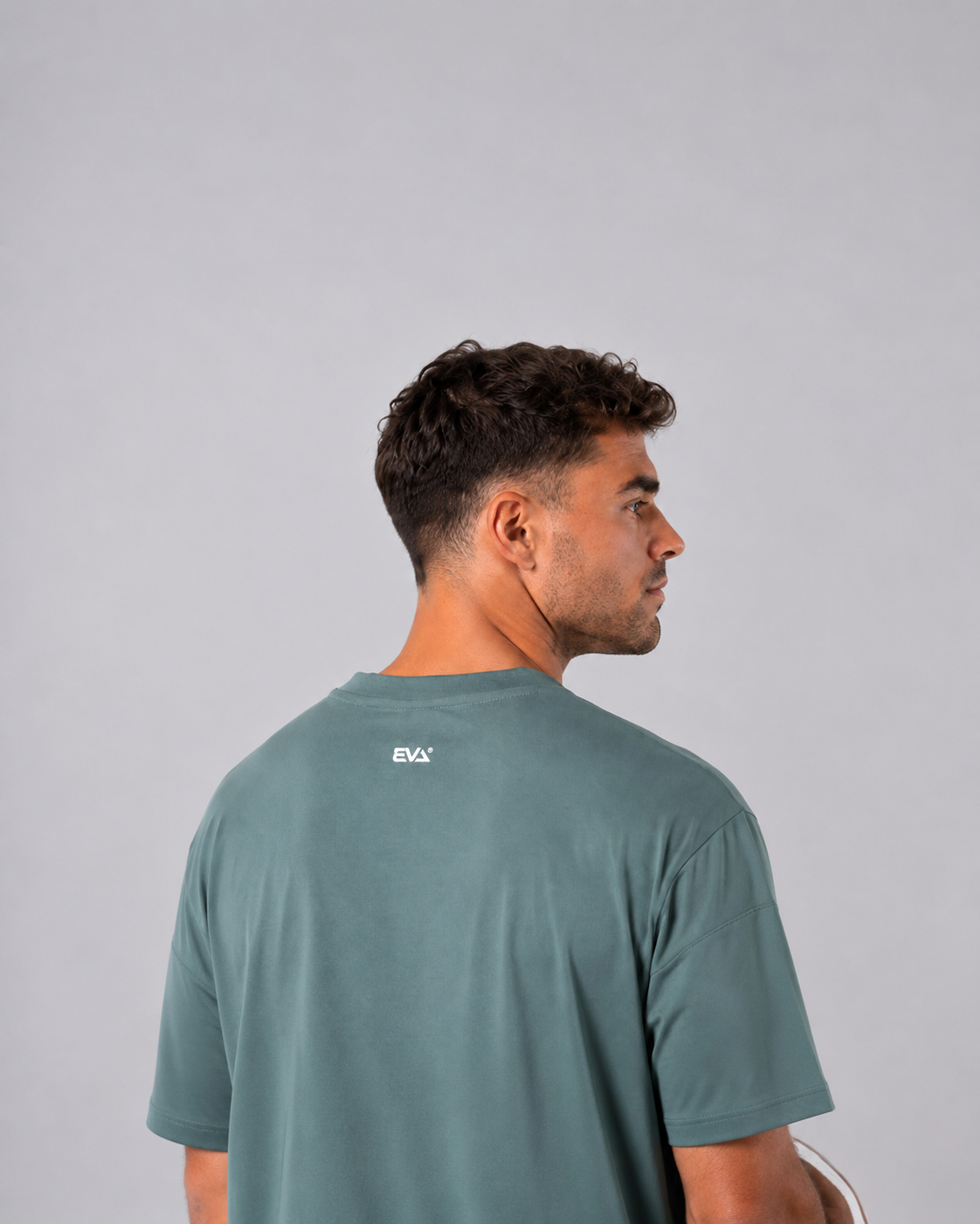 Legacy Oversize Tee in Dusty Teal - shoulder and back detail