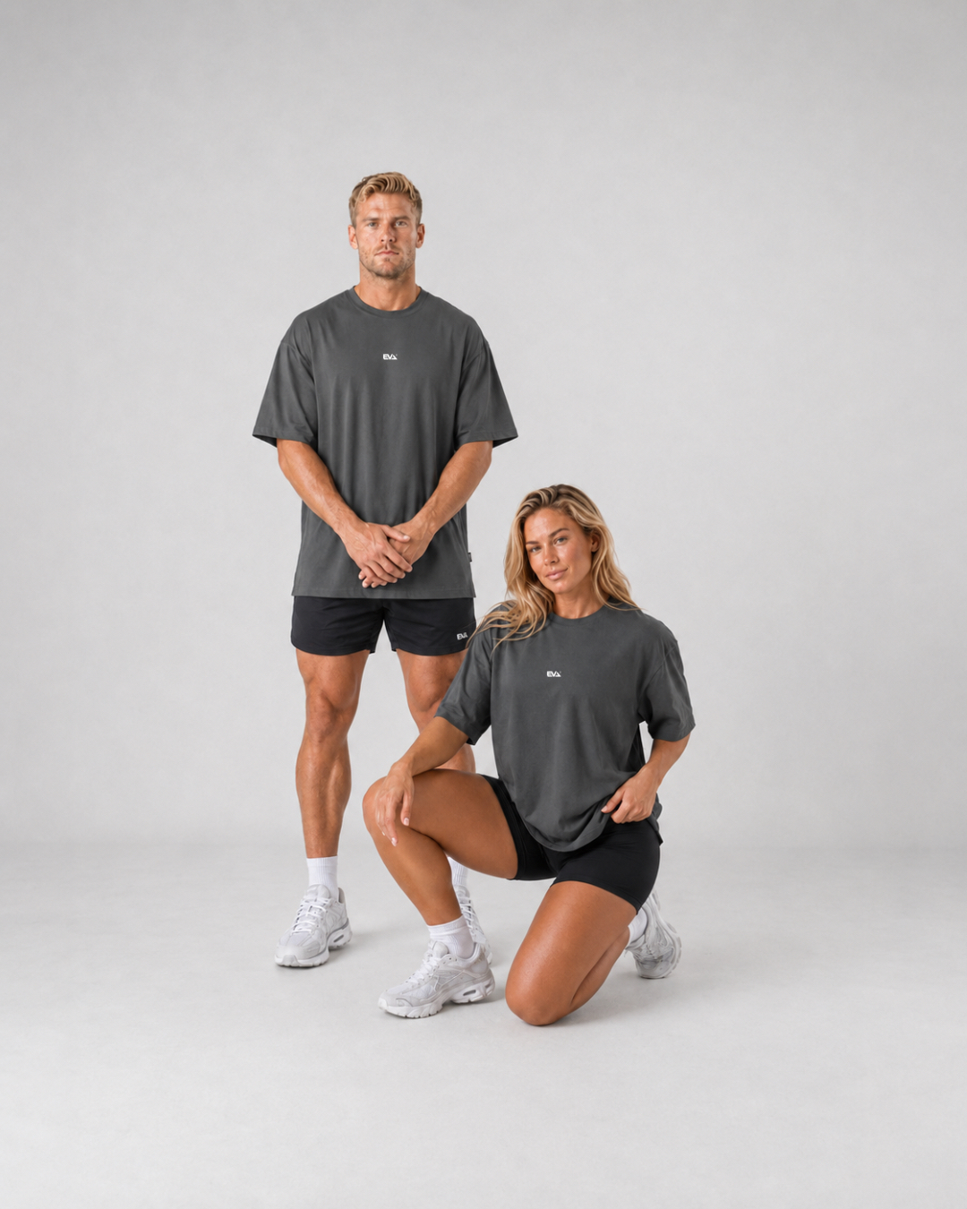 Legacy Oversize Tee in Iron Grey - oversize fit shown on two models