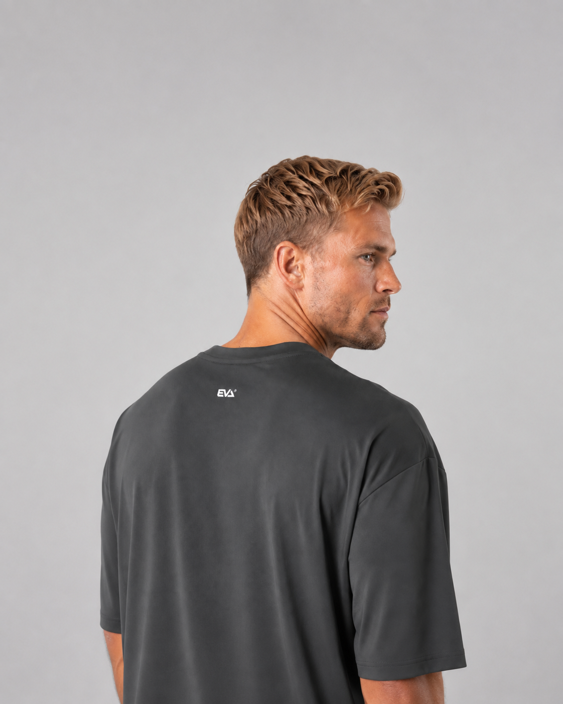 Legacy Oversize Tee in Iron Grey - shoulder and back detail