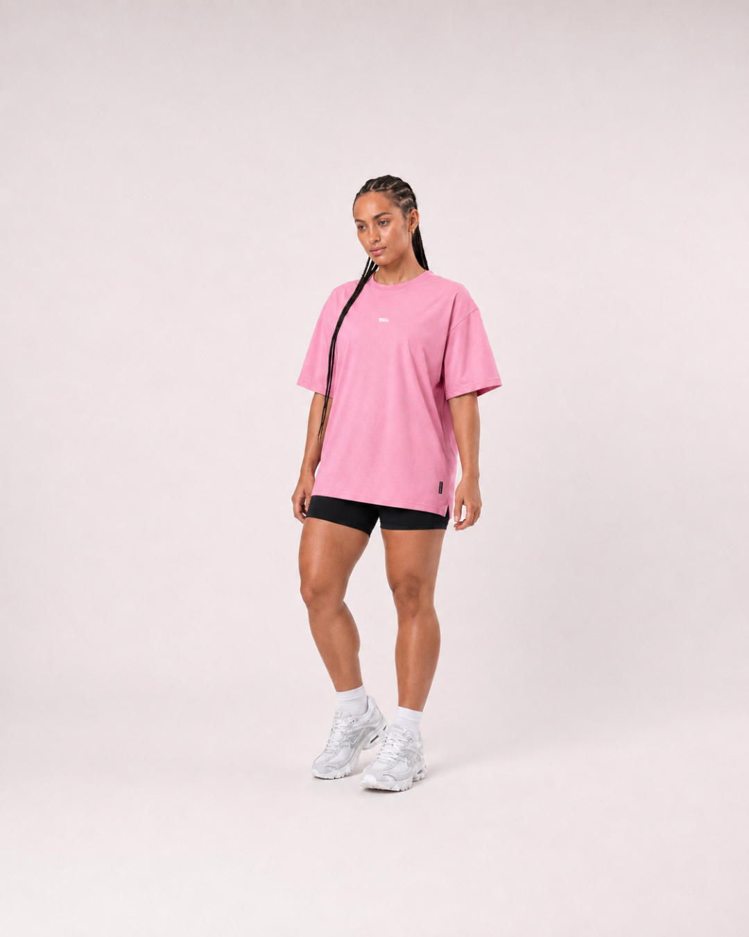 Legacy Oversize Tee in Powder Pink - front view on female model