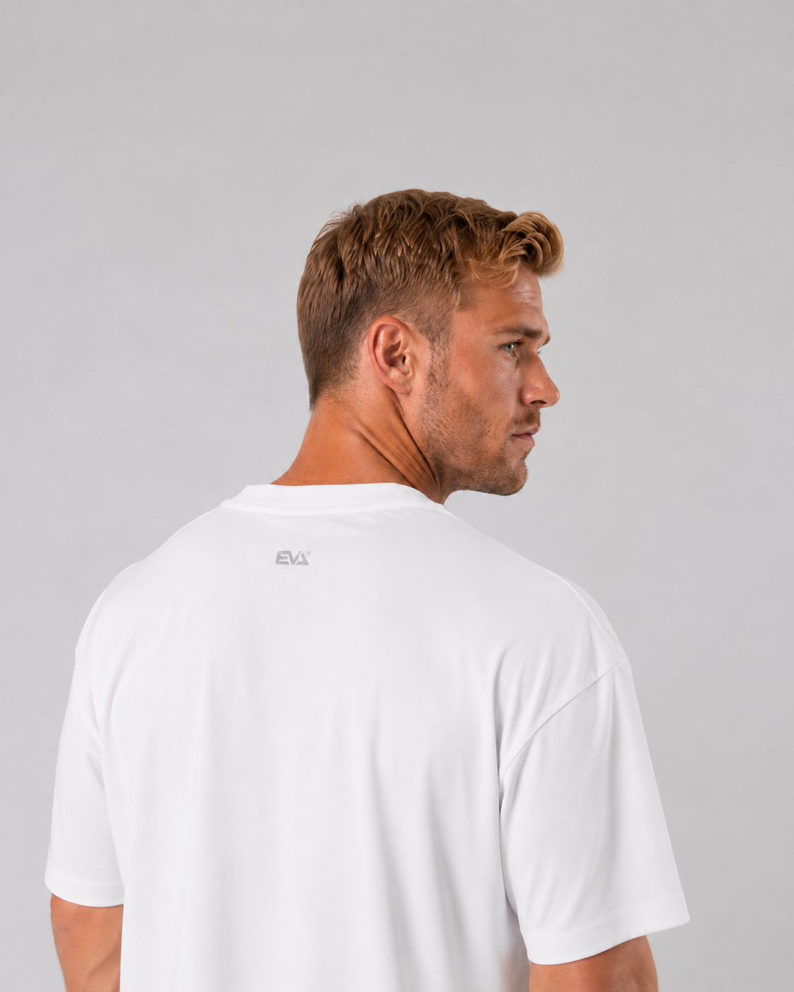 Legacy Oversize Tee in White - shoulder and back detail